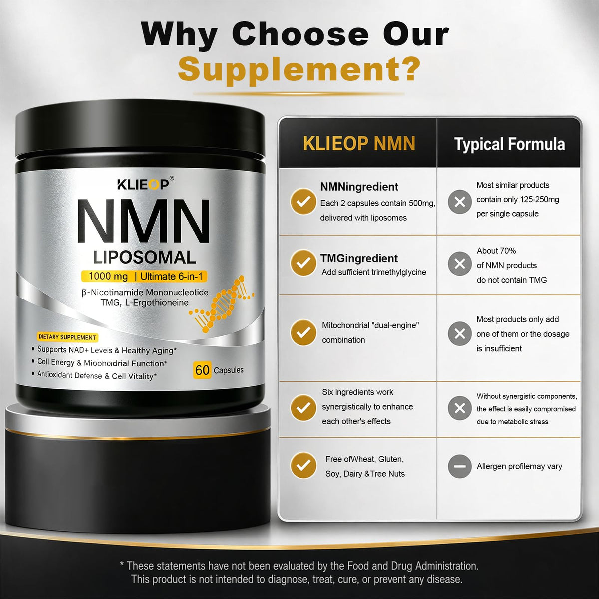 Détails sur l'étiquette du flacon de klieop NMN 1000mg