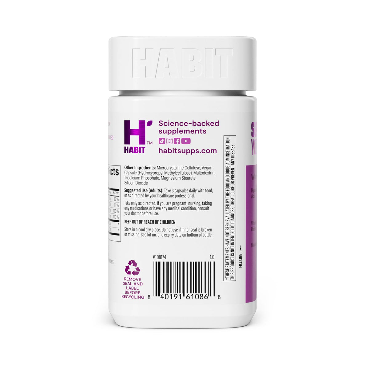 Détails sur l'étiquette du flacon Health By Habit Skin Glow
