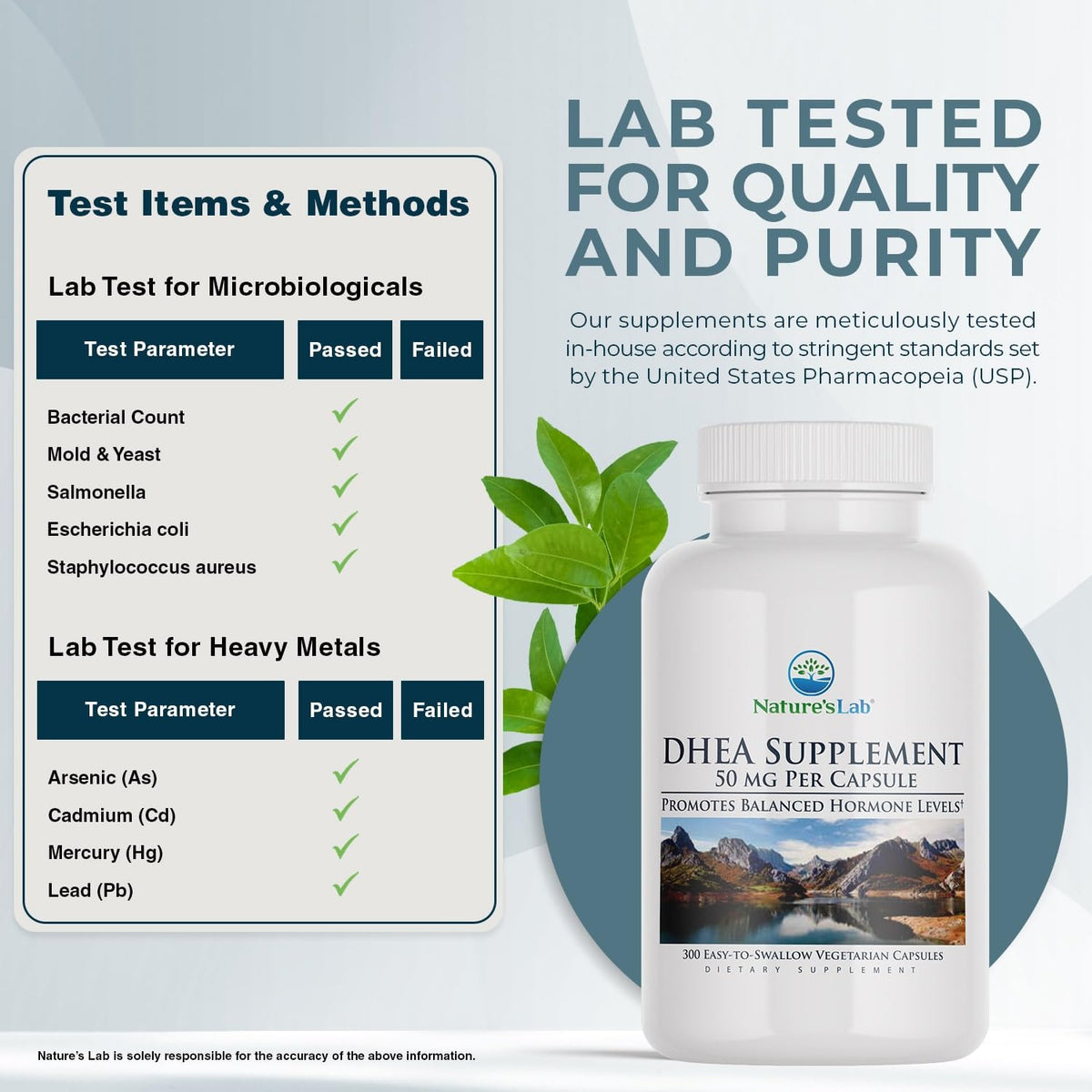 Détails sur l'étiquette du flacon Nature's Lab DHEA 50mg