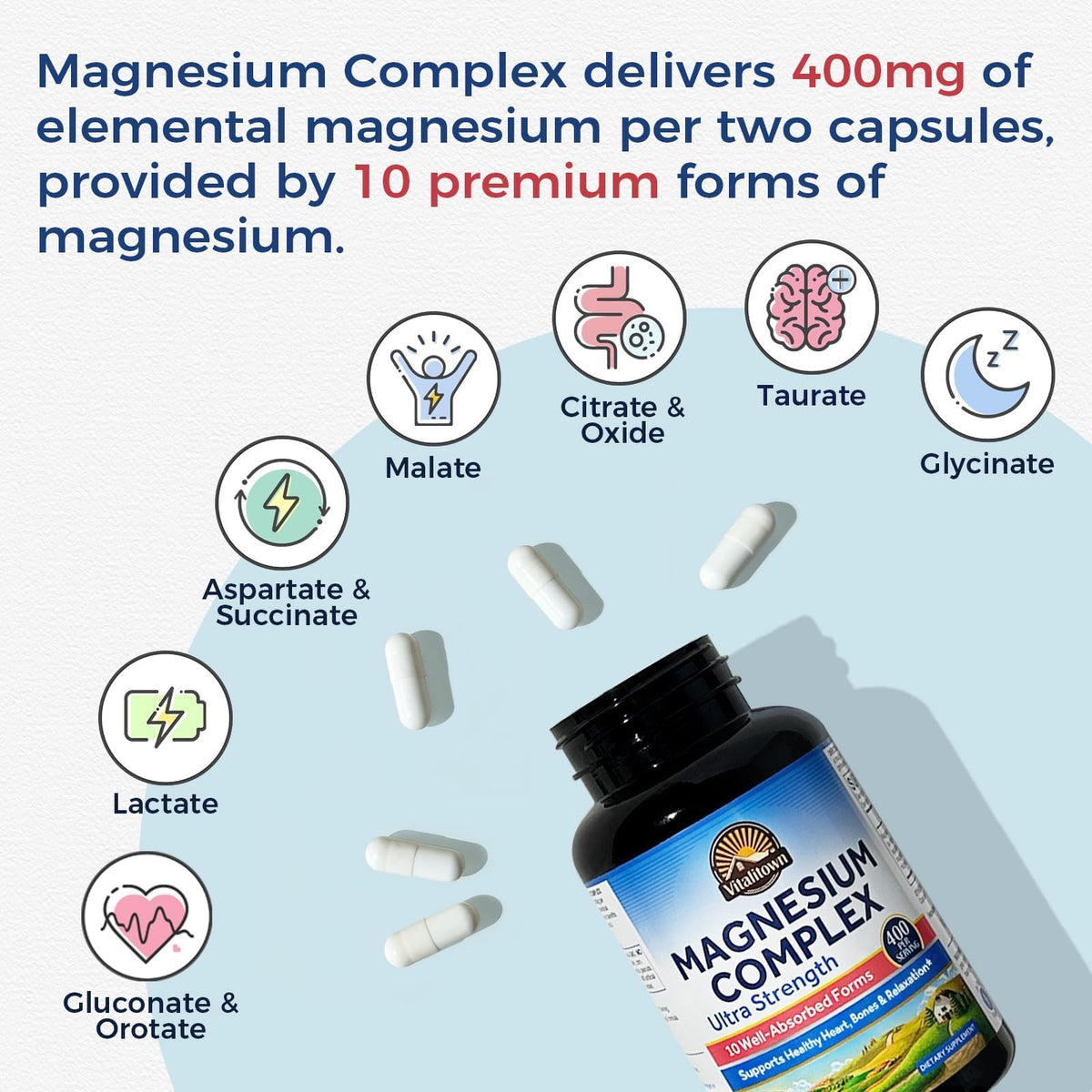 détails sur les capsules de Magnésium Vitalitown