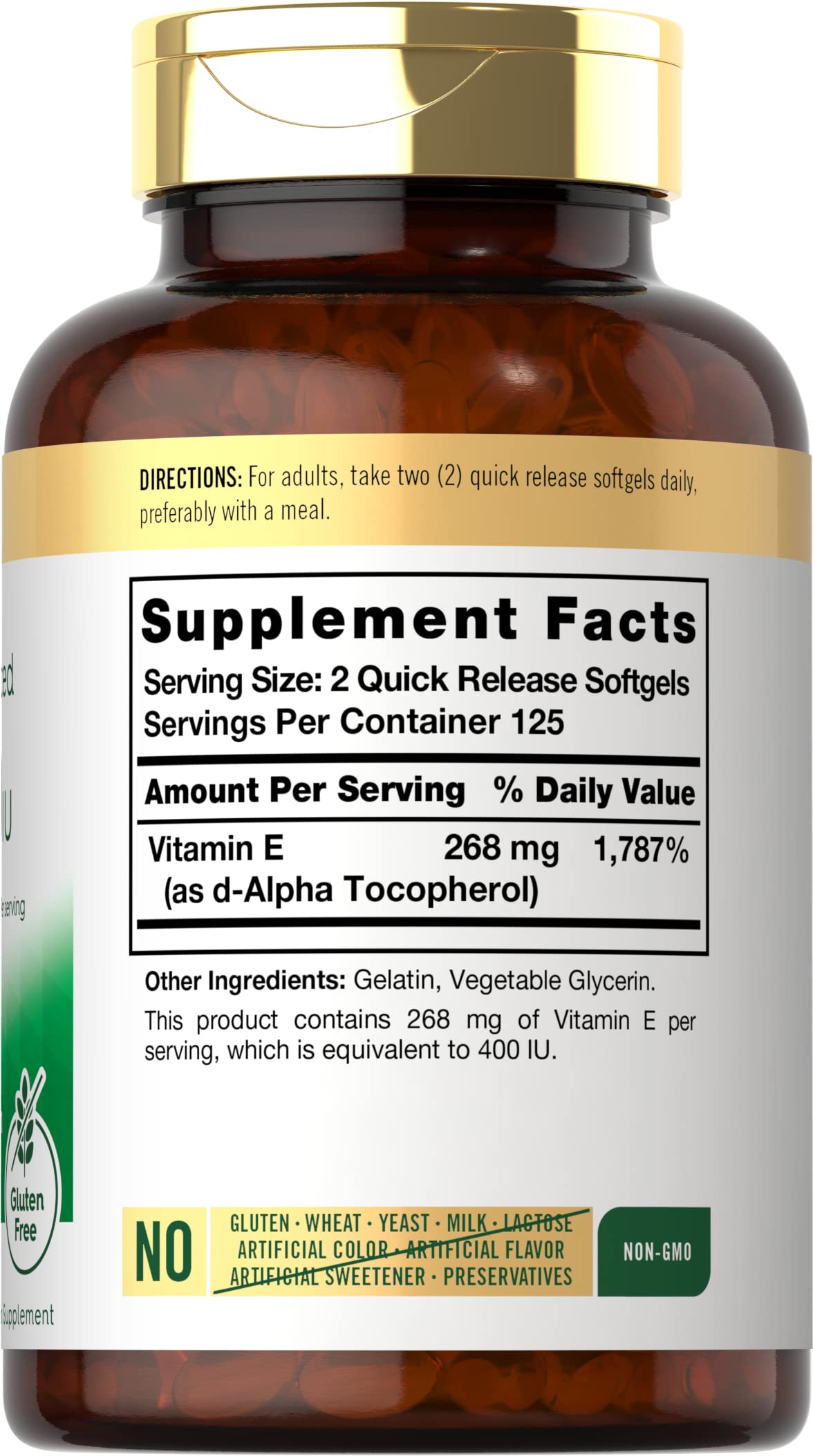 Détails sur les capsules molles de Vitamine E Carlyle