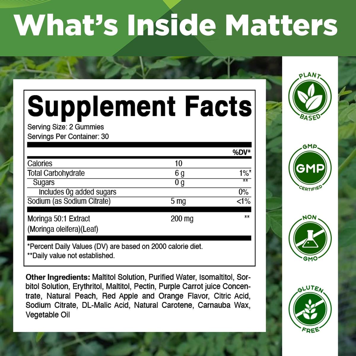 Détails sur les gummies Vitamatic Moringa avec saveurs naturelles