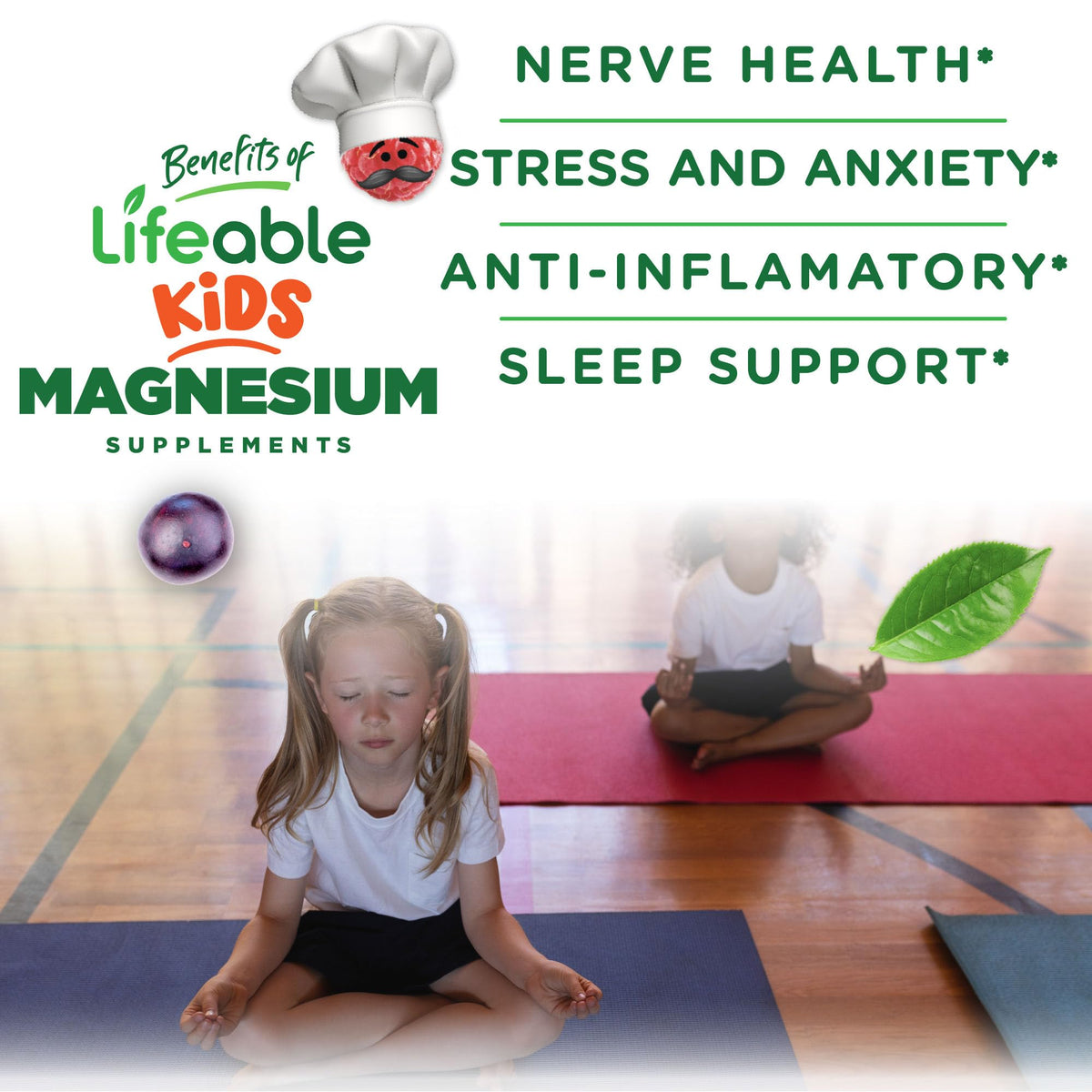 Deux gummies de magnésium Lifeable sur une table