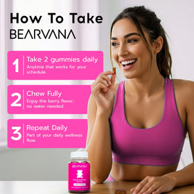 Deux gummies multivitamines BEARVANA sur une surface en bois