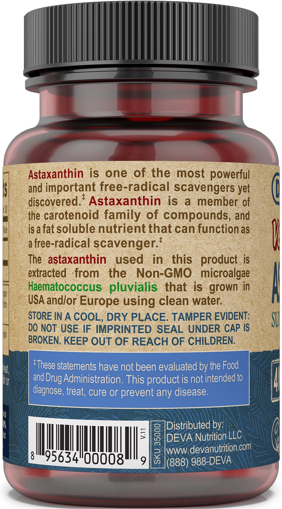 DEVA Astaxanthin 4mg gélules sur une surface plane