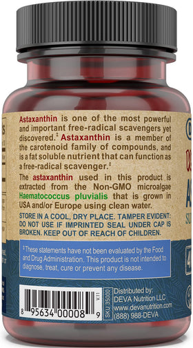 DEVA Astaxanthin 4mg gélules sur une surface plane