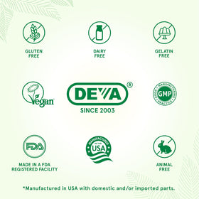 DEVA CLA Végétalien capsules sur surface blanche