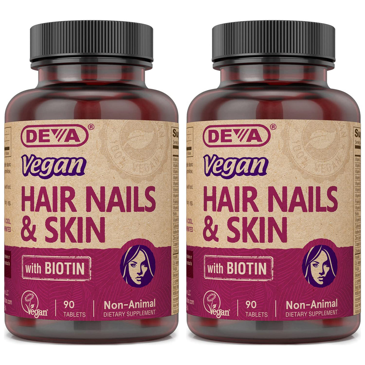 DEVA Complément Alimentaire Cheveux Ongles Peau 500 mcg Biotine vue de face