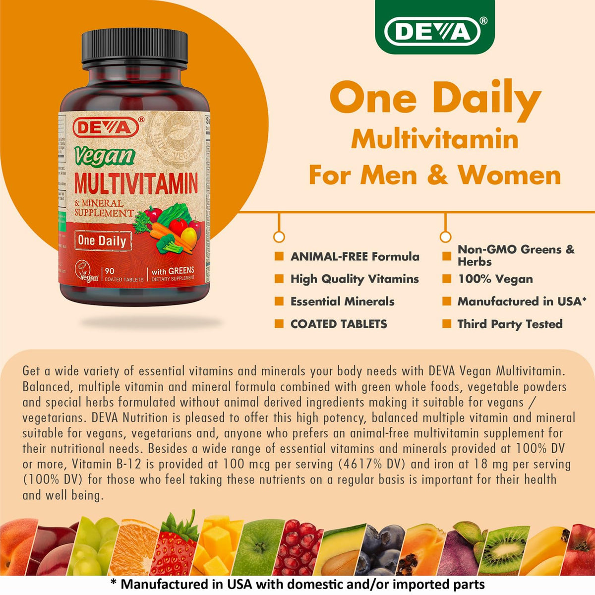 DEVA Complément Alimentaire Multivitaminé avec étiquettes nutritionnelles
