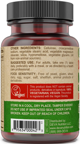 DEVA Complément Alimentaire Multivitamines Vegan 90 Tablettes avec étiquette