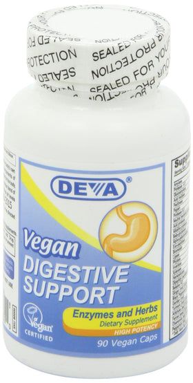 DEVA Complément Alimentaire Vegan Enzymes Plus 90 Capsules sur fond blanc