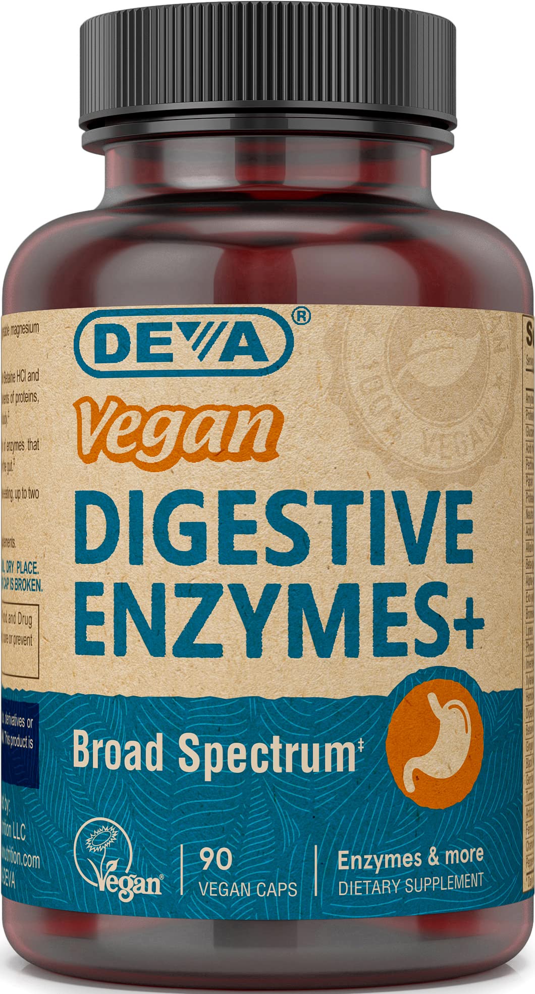 DEVA Complément Alimentaire Vegan Enzymes Plus 90 Capsules vue avant