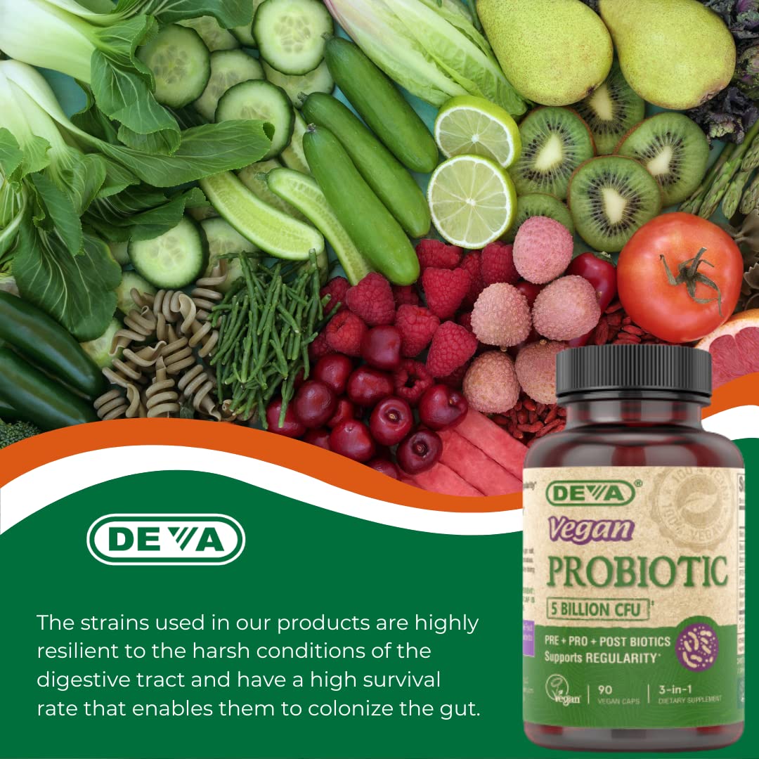DEVA Complément Alimentaire Végétalien Probiotique 90 Capsules avec ingrédients