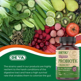 DEVA Complément Alimentaire Végétalien Probiotique 90 Capsules avec ingrédients