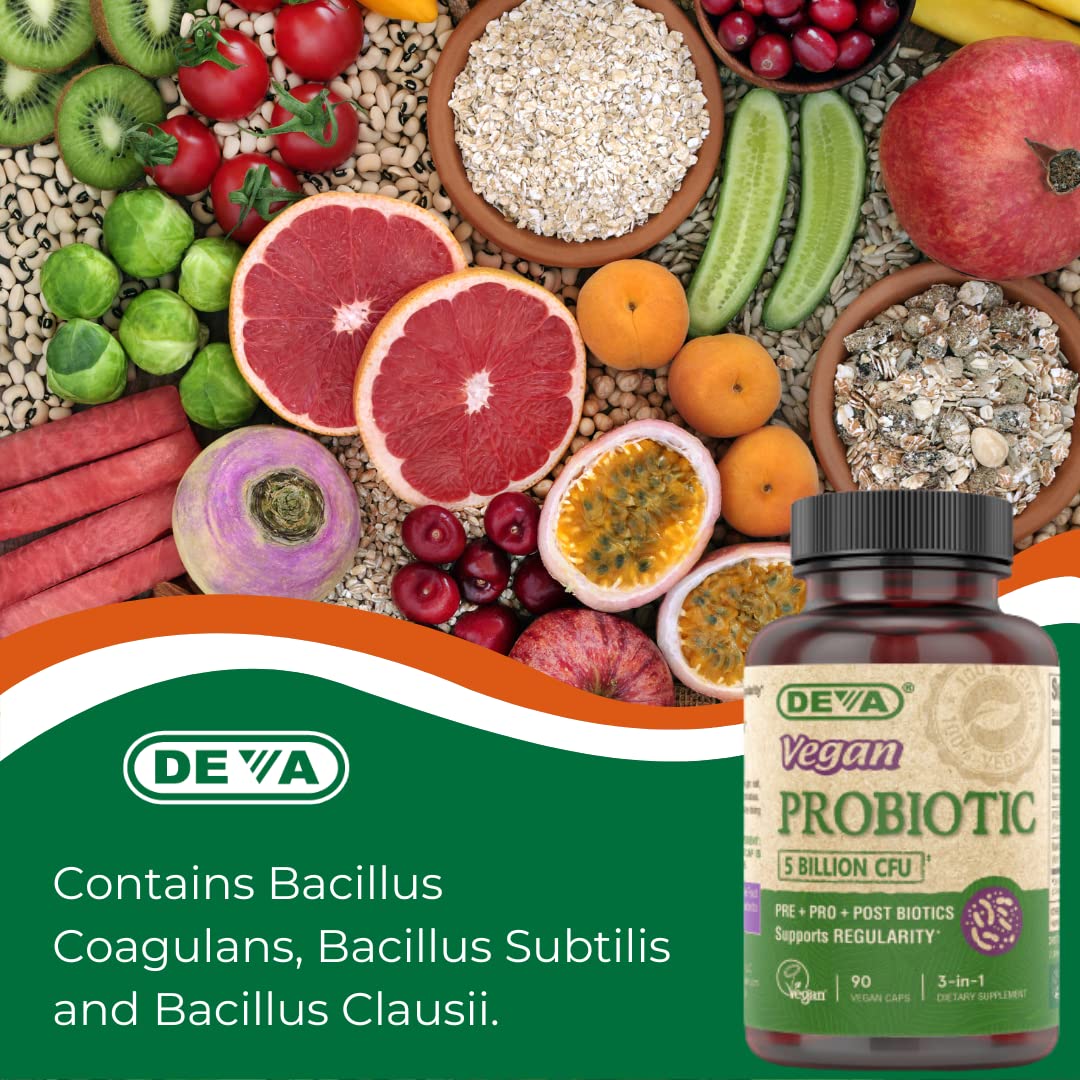DEVA Complément Alimentaire Végétalien Probiotique 90 Capsules ouvertes