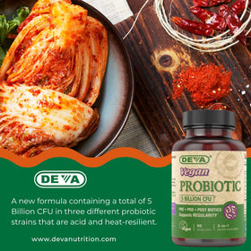 DEVA Complément Alimentaire Végétalien Probiotique 90 Capsules sur fond blanc