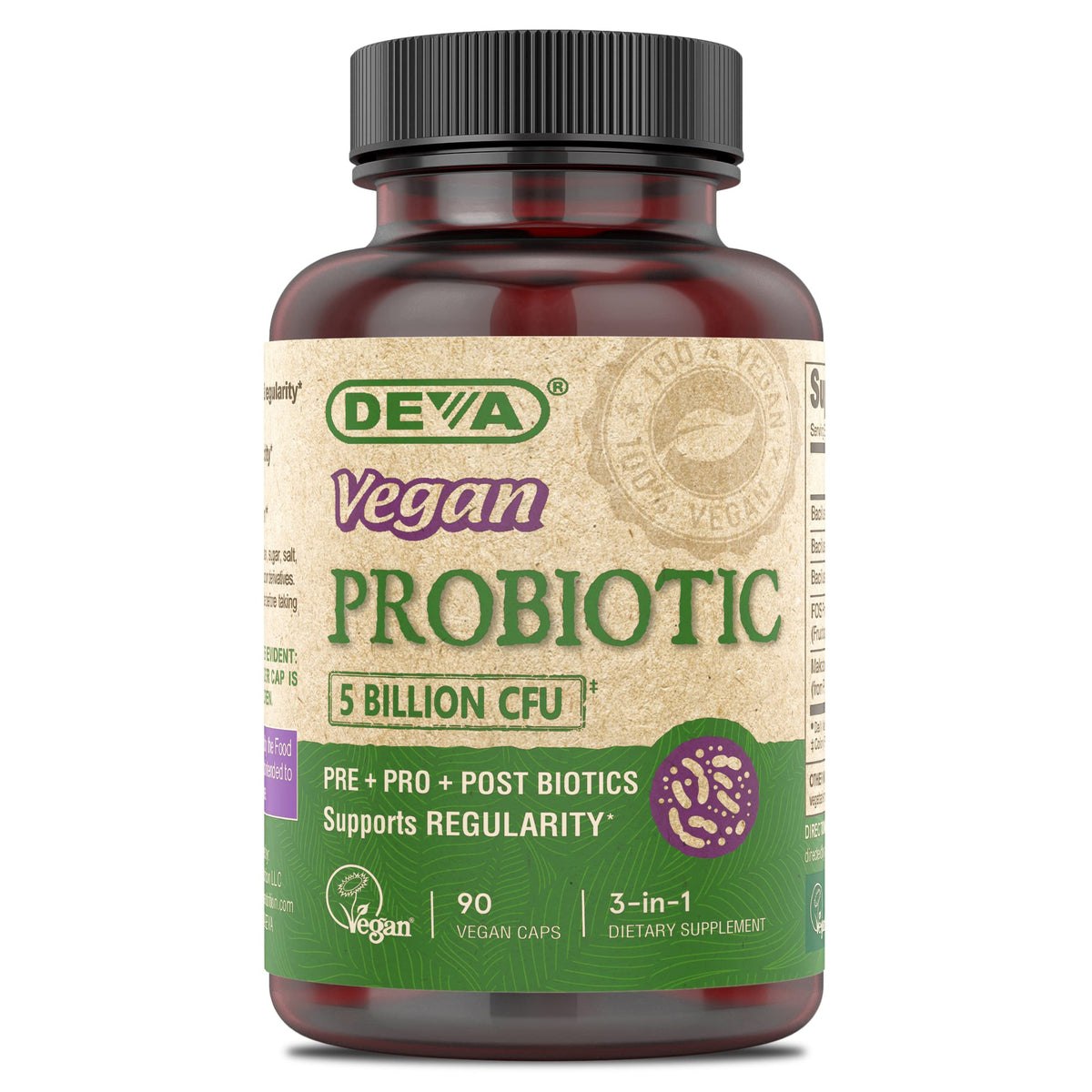 DEVA Complément Alimentaire Végétalien Probiotique 90 Capsules vue avant