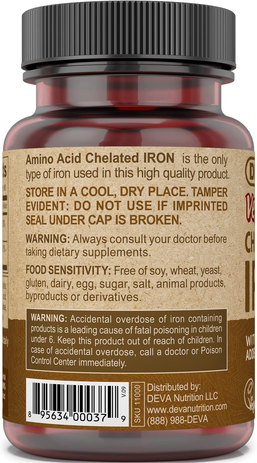 DEVA Fer Chélaté Vegan 29 mg avec B-12 - emballage du produit
