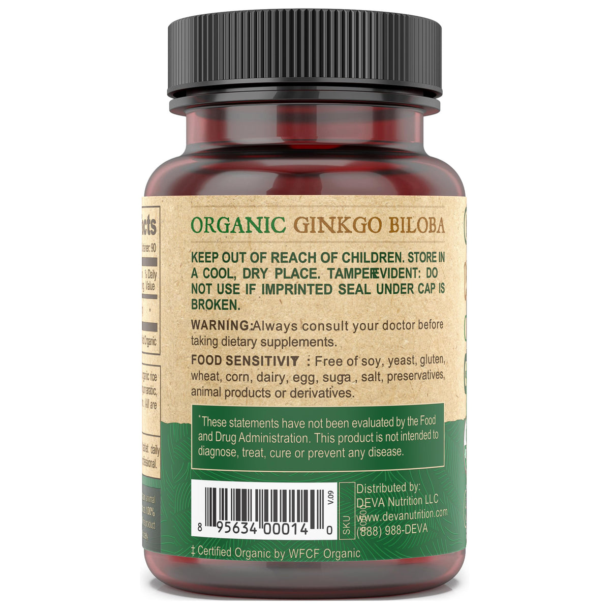 DEVA Ginkgo Biloba vue de côté des comprimés