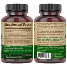 DEVA Glucosamine-MSM-CMO 90 comprimés, ingrédients sur l'étiquette