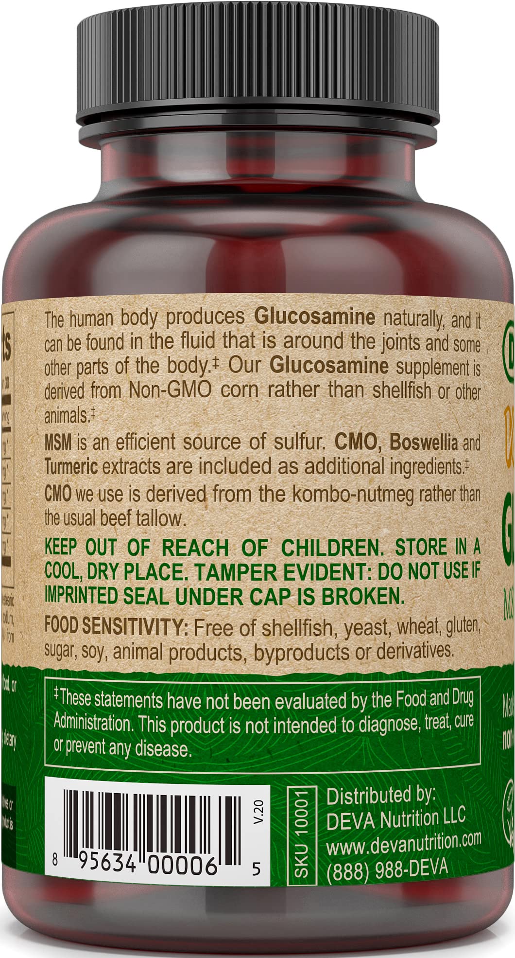 DEVA Glucosamine-MSM-CMO 90 comprimés, vue de côté