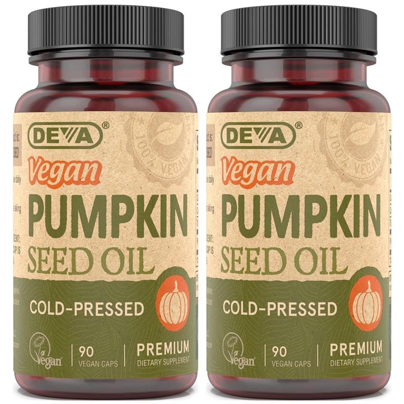 DEVA Huile de Graine de Citrouille 500 mg, capsules végétaliennes en boîte