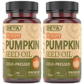DEVA Huile de Graine de Citrouille 500 mg, capsules végétaliennes en boîte