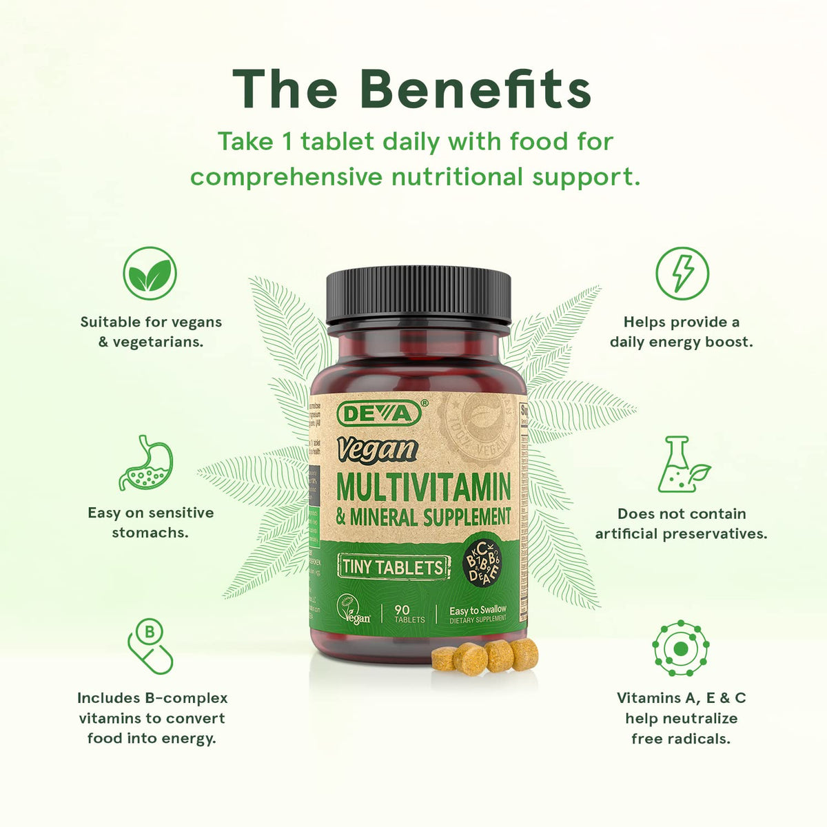 DEVA Multivitamines Vegan 90 Tablettes avec un verre d'eau