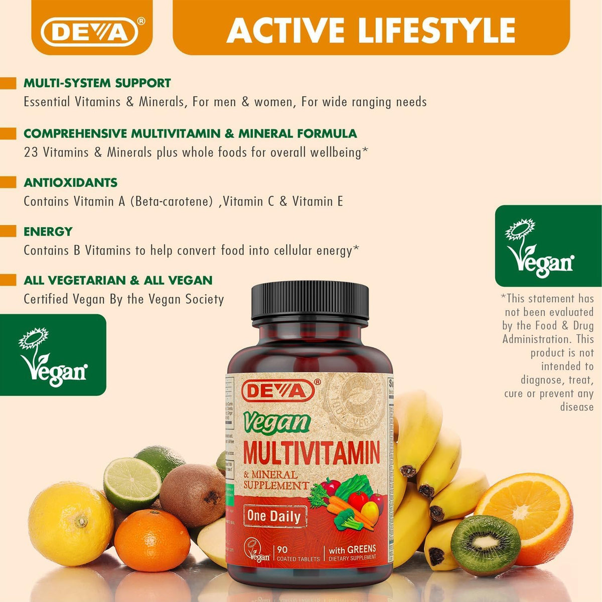 DEVA Multivitamines Végétalien 90 Comprimés - Comprimés dans une main