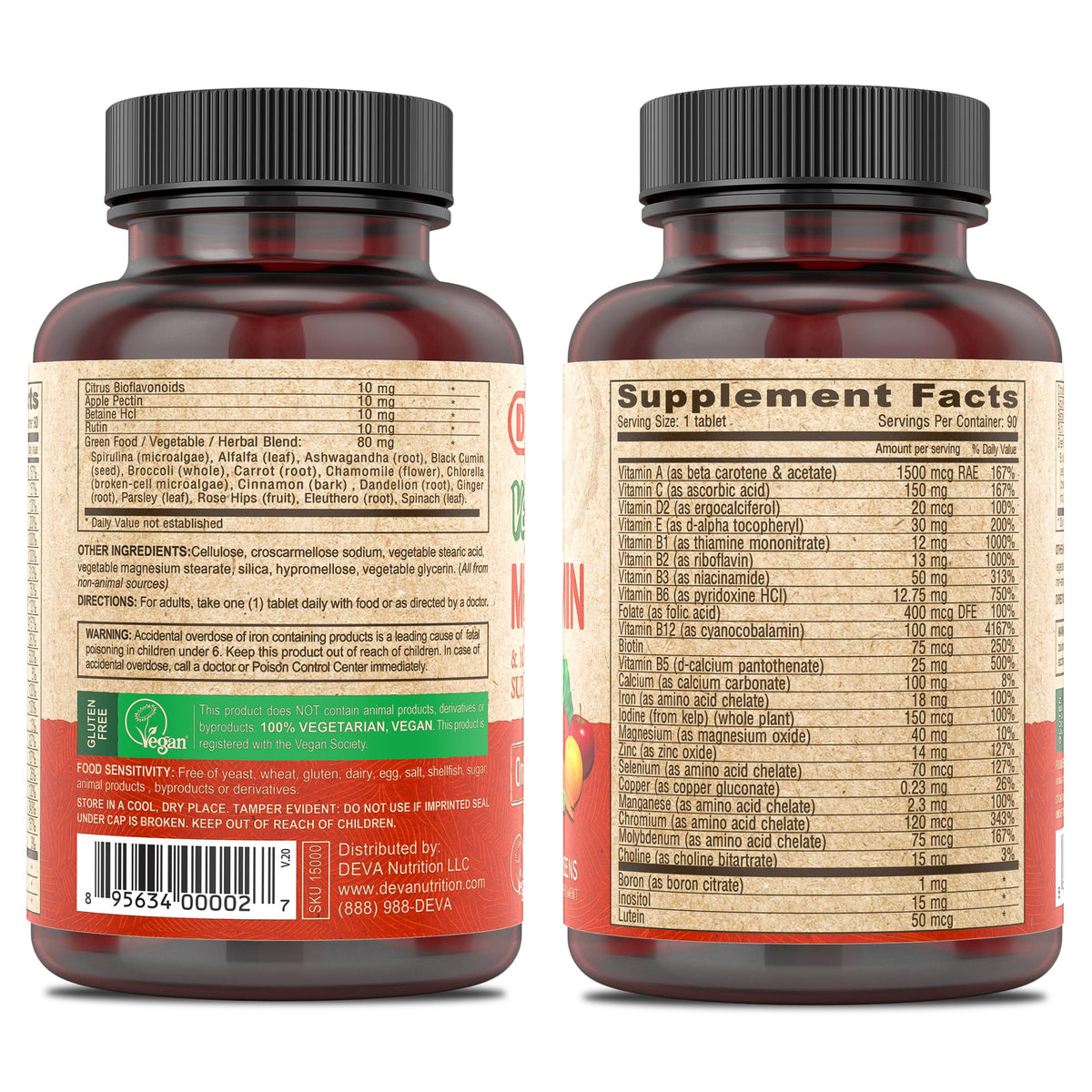 DEVA Multivitamines Végétaliennes 90 Comprimés côté