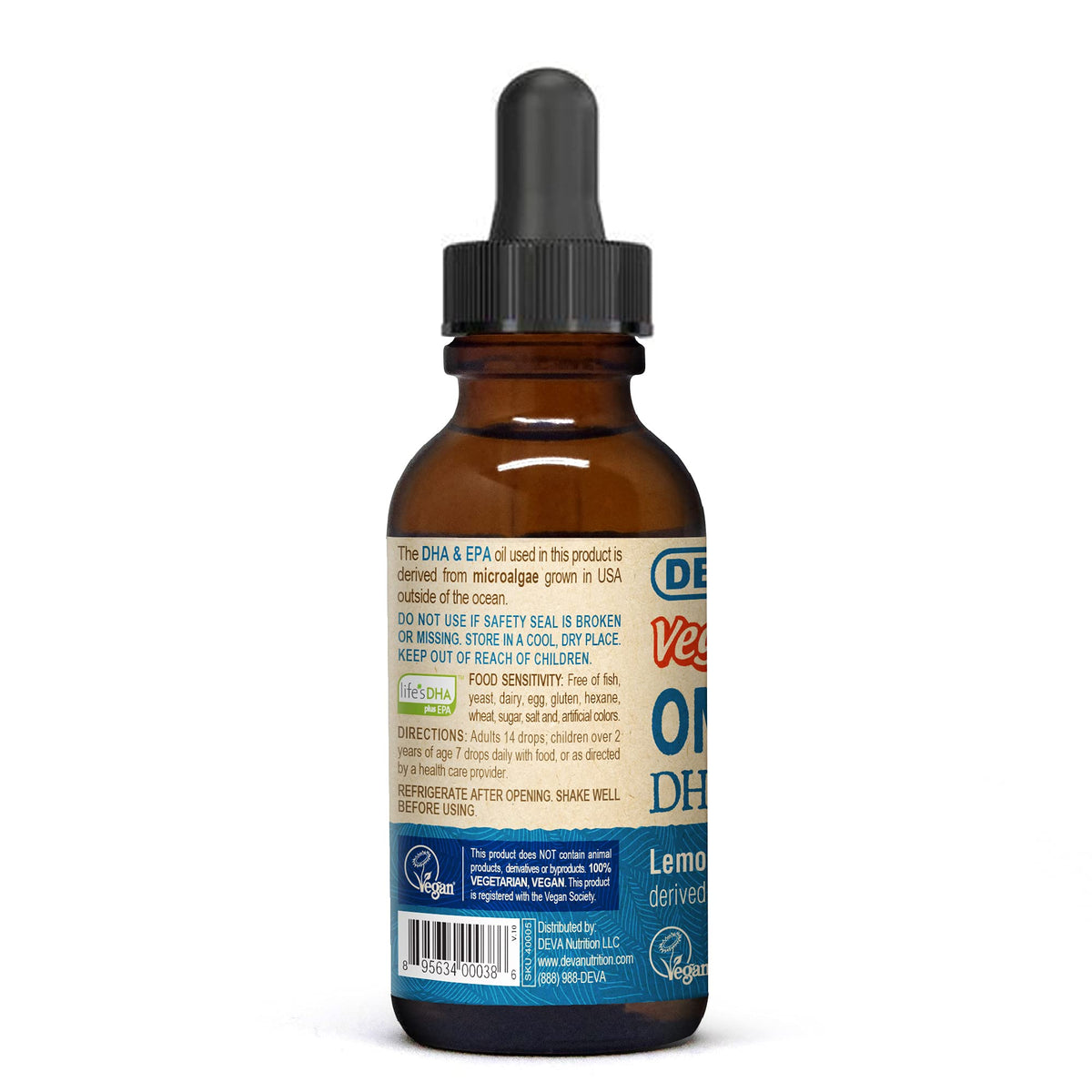 DEVA Omega-3 Liquide DHA EPA 132g vue arrière avec informations nutritionnelles