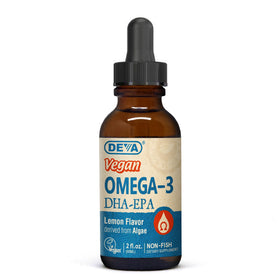 DEVA Omega-3 Liquide DHA EPA 132g vue avant avec étiquette citronné