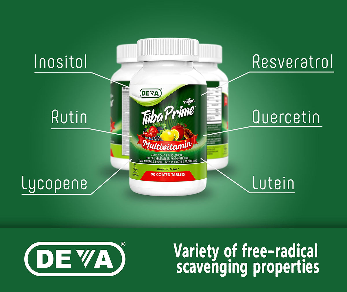 DEVA Tuba Multivitamine Vegan sur fond naturel