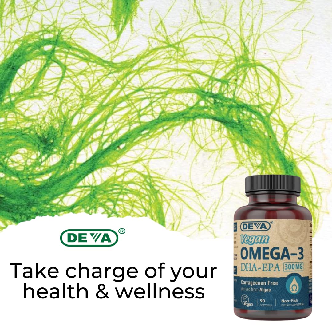 DEVA Vegan Omega-3 DHA-EPA 300mg, étiquette avec informations nutritionnelles