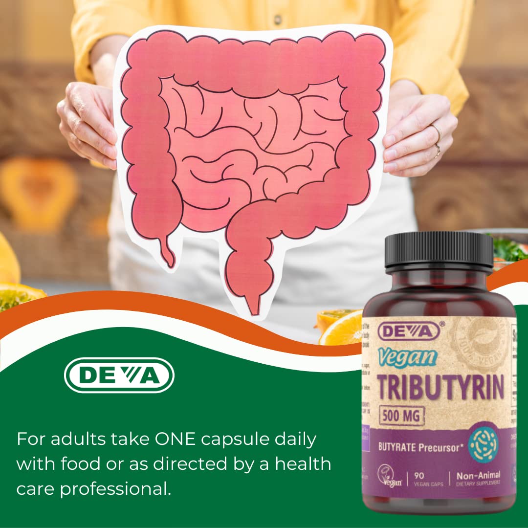 DEVA Vegan Tributyrin 500 MG capsules close-up