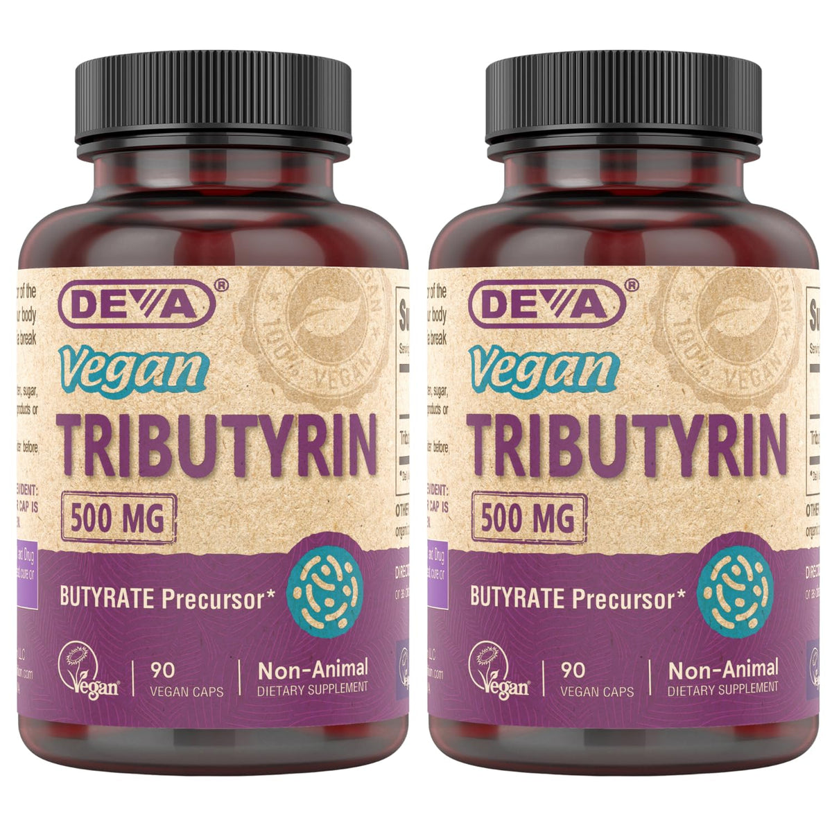 DEVA Vegan Tributyrin 500 MG capsules front view