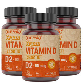 DEVA Vitamine D2 2400 UI 90 comprimés, vue de face