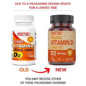 DEVA Vitamine D2 2400 UI, étiquette avec ingrédients