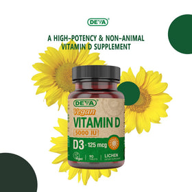 DEVA Vitamine D3 5000 UI avec ingrédients d'origine végétale