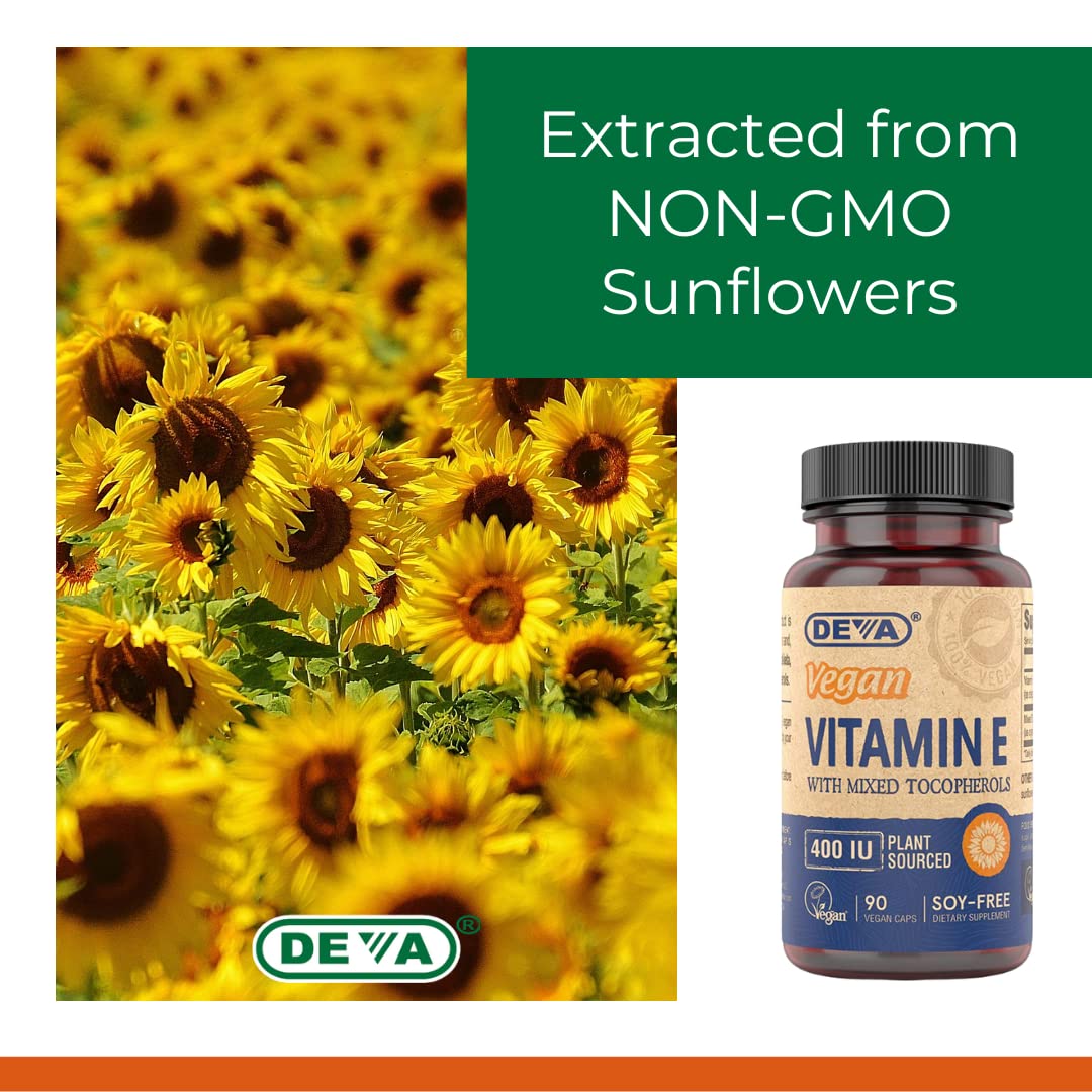 DEVA Vitamine E 400 IU capsules en main