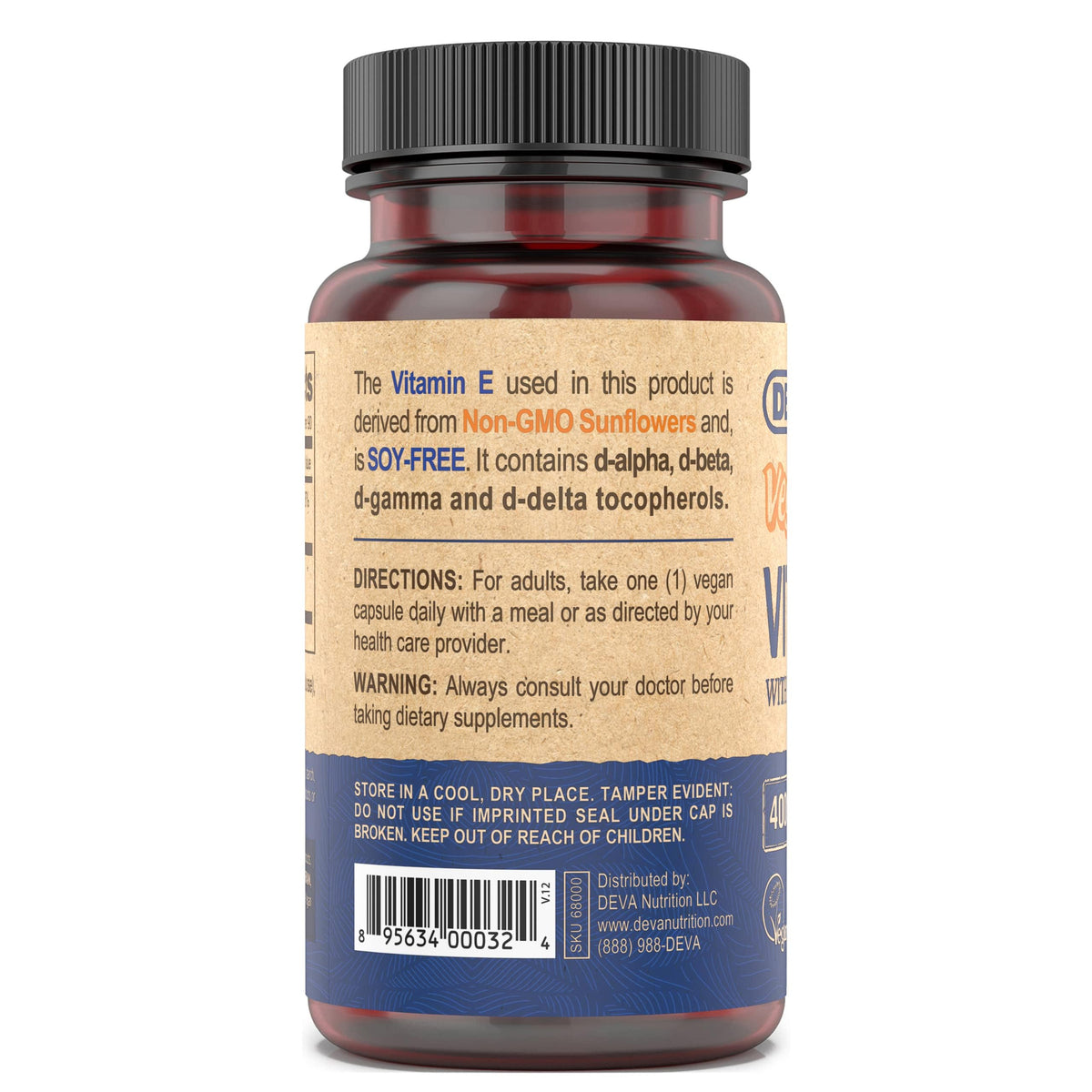 DEVA Vitamine E 400UI capsules ouvertes sur une table