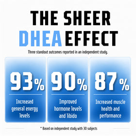 DHEA 100mg de Sheer Strength Labs près d'une haltère