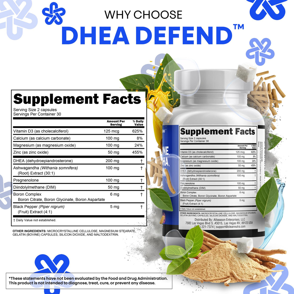DHEA 200mg Clean Nutraceuticals, flacon ouvert avec capsules