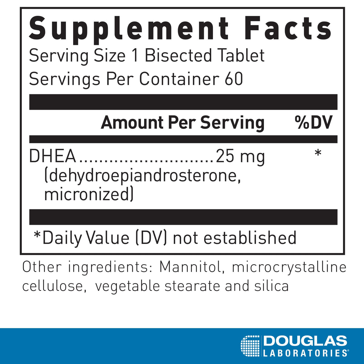 DHEA 25 mg comprimés dissolvables Douglas Laboratories, vue de face