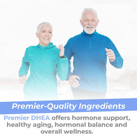 DHEA 25mg Premier Research Labs, capsules végétales dans un bol