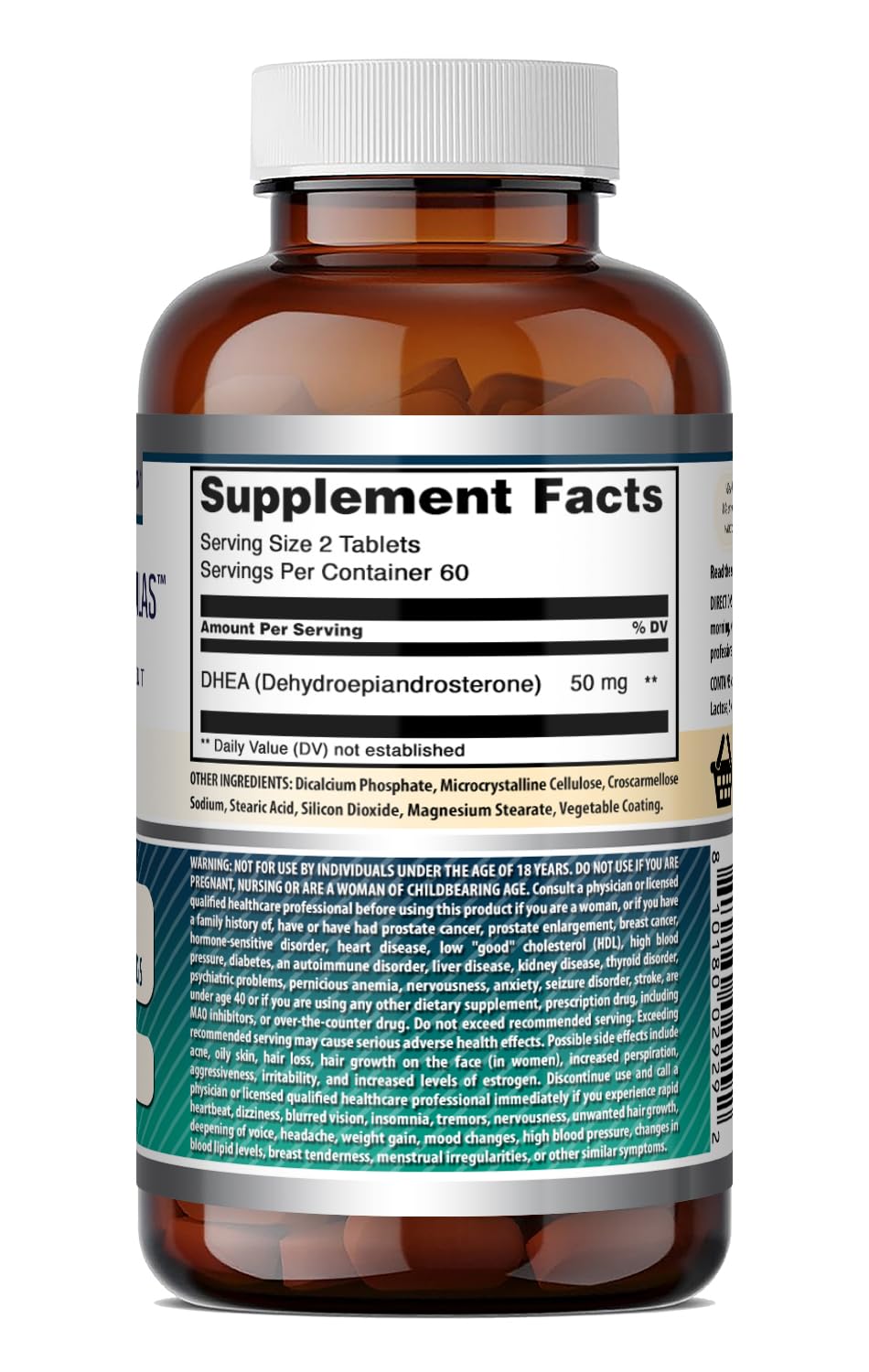DHEA 50 Mg Amazing Nutrition tablettes sur fond blanc