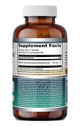DHEA 50 Mg Amazing Nutrition tablettes sur fond blanc