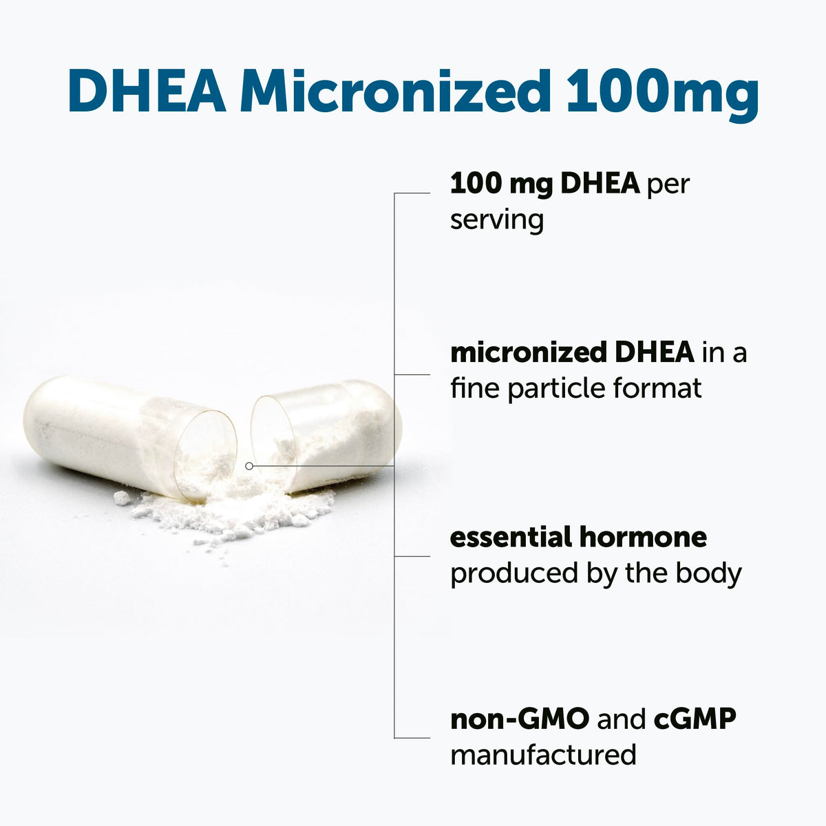 DHEA Micro Ingredients 100mg capsules montrant l'étiquette