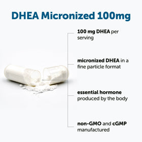DHEA Micro Ingredients 100mg capsules montrant l'étiquette