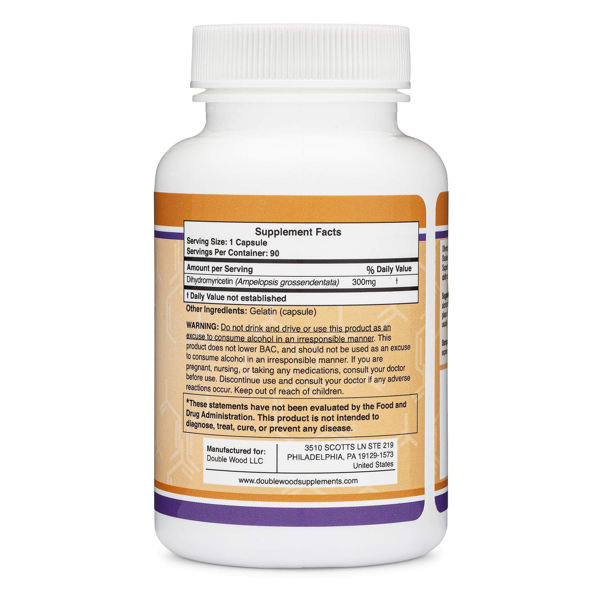 DHM Depot Dihydromyricetin 300mg, flacon ouvert avec capsules